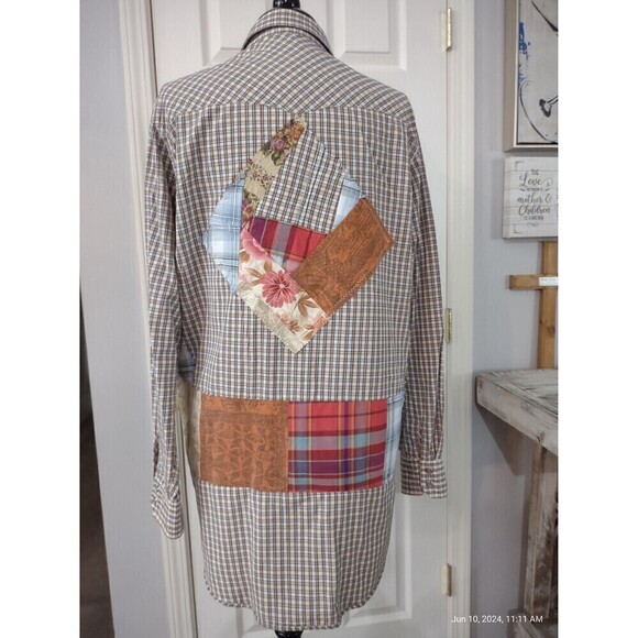Custom Western Shirt Upcycled Funky Boho Patchwork Cottage Shabby Chic Shacket - Picture 6 of 10